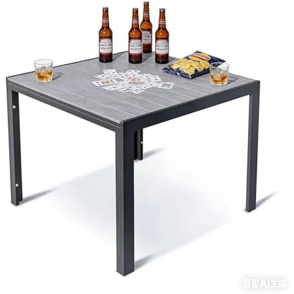 36 Inch Square Outdoor Dining Table for 4 Person, Waterproof Metal Patio Table with Aluminum Legs & Wood Grain Tabletop, All-Weather Outside Table for Lawn Garden Backyard$$Garden & Patio