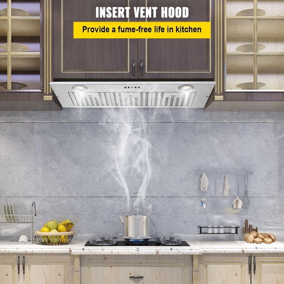 36 Inch Stainless Steel Built-in Kitchen Range Hood 800CFM 3-Speed Ducted Ductless Convertible with Baffle Filters Push Button Control LED Lights ETL Listed