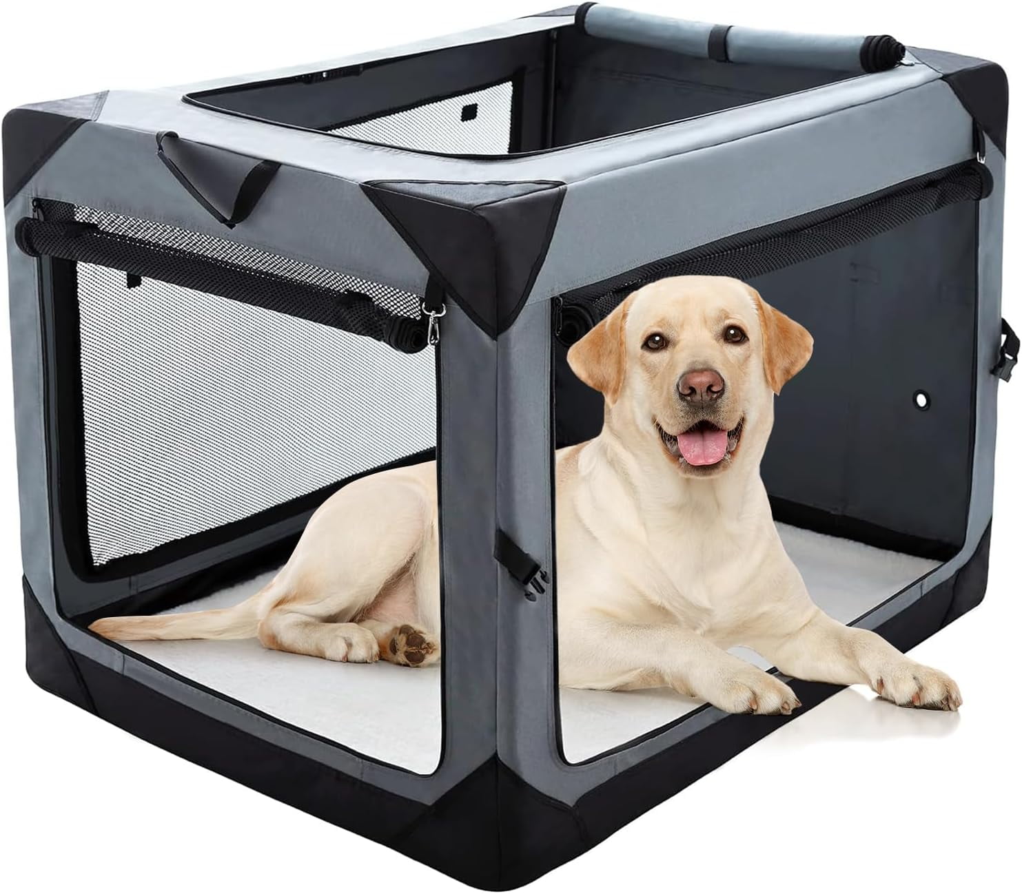 Image showcasing 36 Inch Stainless Steel Collapsible Dog Crates for Large Dogs, 4-Door ...