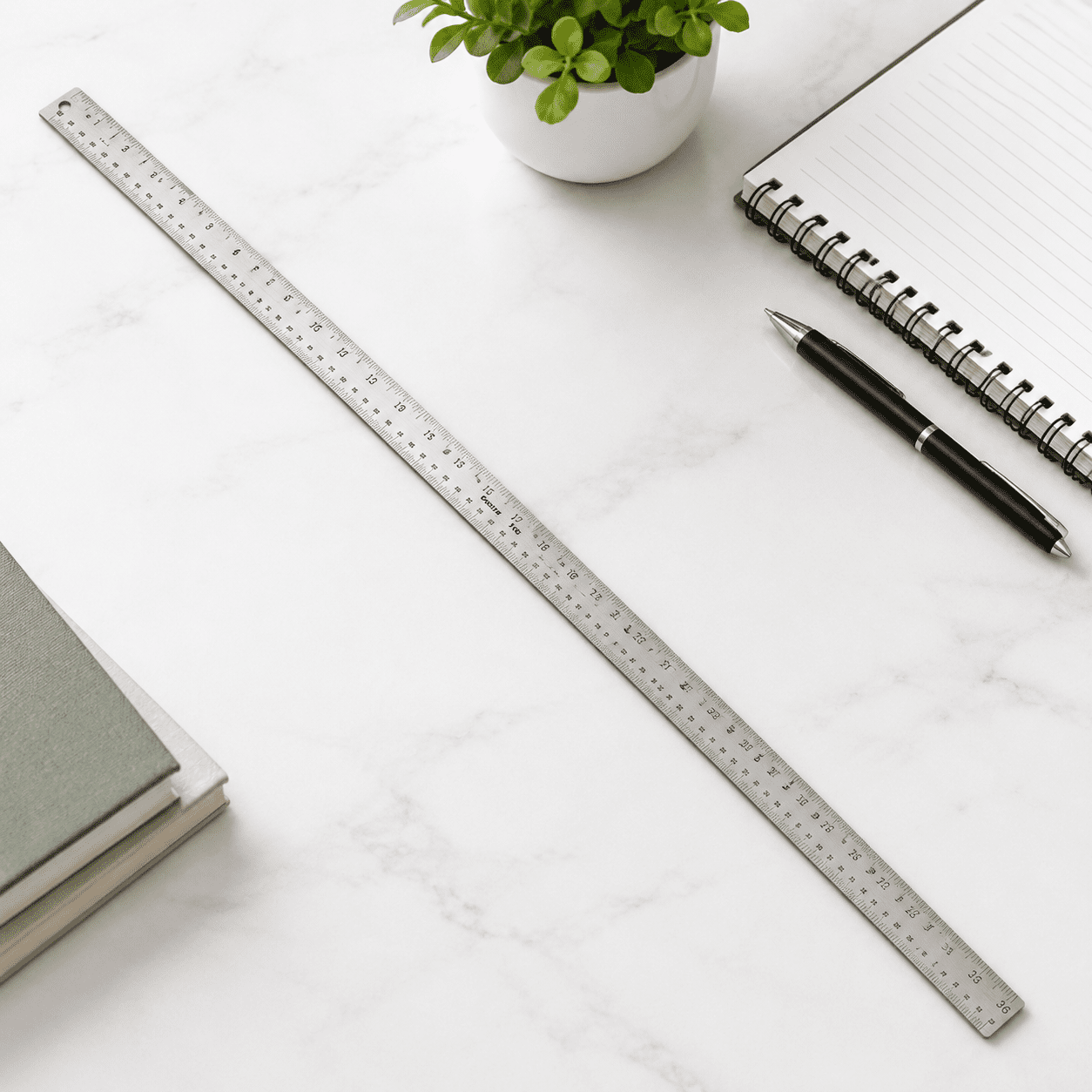 36 Inch Stainless Steel Metal Ruler with Non-Slip Rubber Backing and ...
