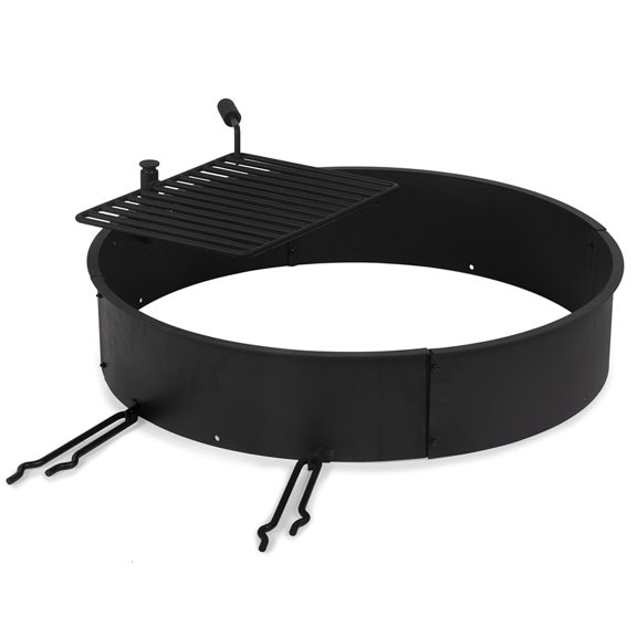 36 Inch Steel Fire Pit Ring with Swivel Cooking Grate, Heavy Duty Campfire Grill Combo for Outdoor Backyard Camping, High-Temp Finish with Drainage Holes