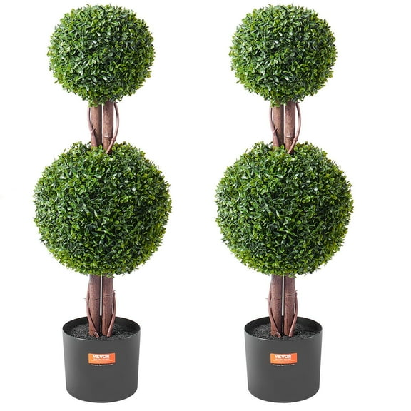 36 Inch Tall Artificial Boxwood Topiary Tree Double Ball Faux Plant Set of 2 with Pot Leaves Decor UV Rated for Indoor Outdoor Home Decor