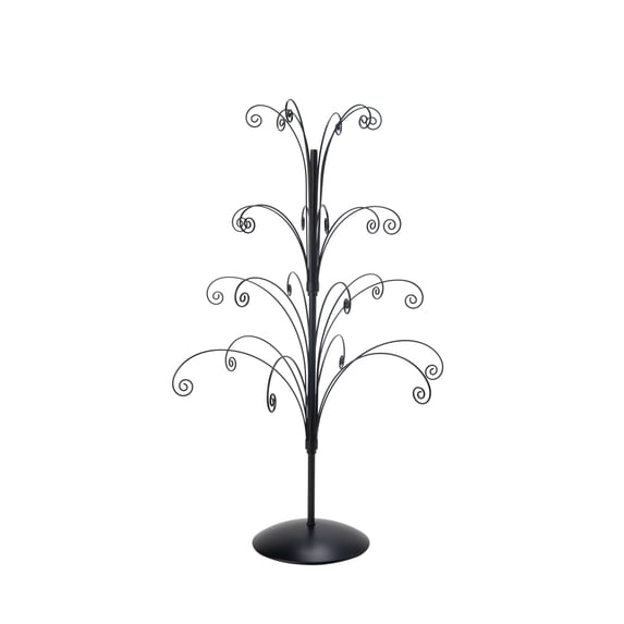 36 Inch Tall Ornament Display Tree, Black Plated, Holds 24 Ornaments