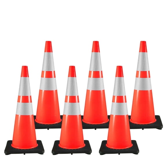 36 Inch Traffic Cones 6 Pack - Orange Safety Cones with Reflective Collars, PVC Construction Road Parking Cones, Heavy Duty Weighted Base for Parking Lots & Roadside Safety