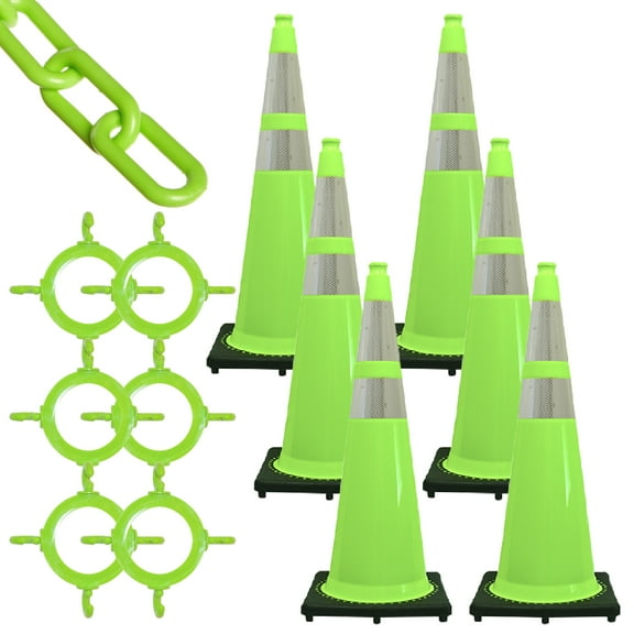 36 Inch Traffic Orange Reflective Traffic Cone and Chain Kit (6 Pk)