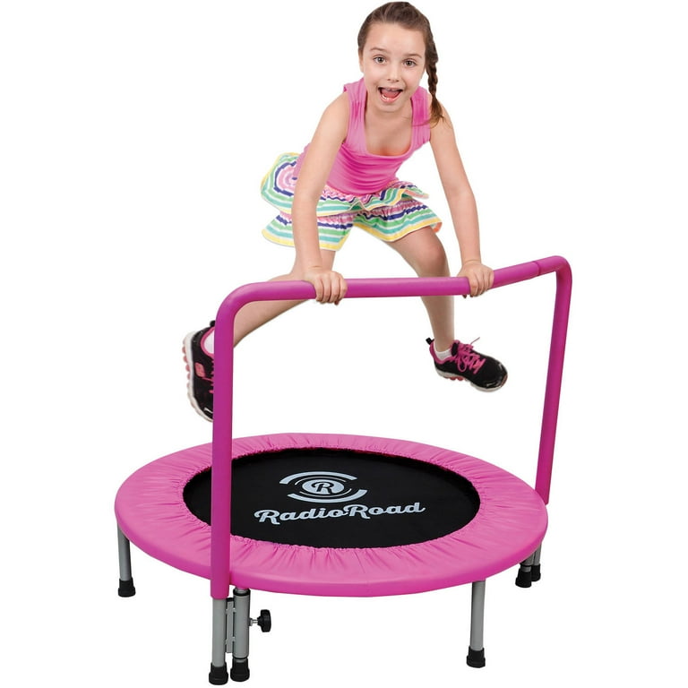 Toytexx Mini trampoline de 36 pouces pour enfants, trampoline de saut pour  tout-petits avec main courante réglable, housse rembourrée de sécurité pour  intérieur/extérieur (rose)