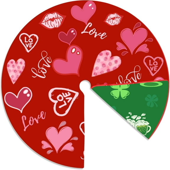 36 Inch Valentine''s Day Tree Skirt Love Heart Clover Double Sided Print Mat St. Patrick''s Day Tree Skirt Christmas Tree Skirt for Holiday Party Decoration