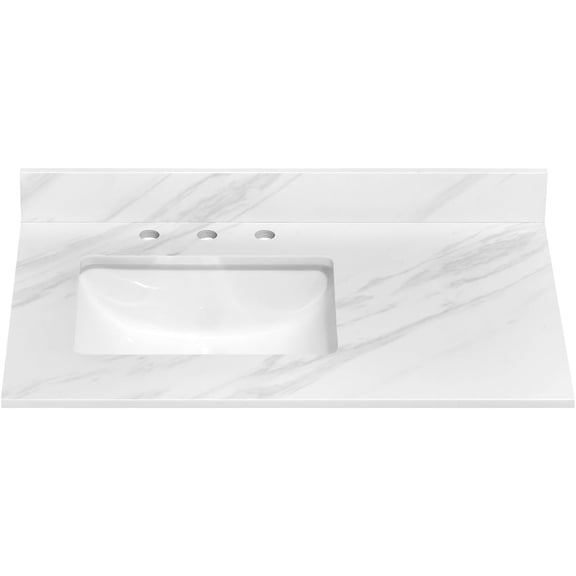 36 Inch Vanity Top, White Engineered Stone Vanity with Sink, Rectangular Left Sink with 8 in. Faucet Hole Spacing and Backsplash Bathroom Sink