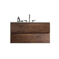 thumbnail image 1 of 36 Inch Wall Mounted Floating Bathroom Vanity with Ceramic Sink, Double Soft Close Drawers, Handle Free Design, Walnut Finish, 1 of 5