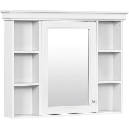 36 Inch Wall Mounted Medicine Cabinet, Bathroom Storage Cabinet with Mirror Door and 6 Adjustable Open Shelf, Mirror Cabinet for Bathroom (White)