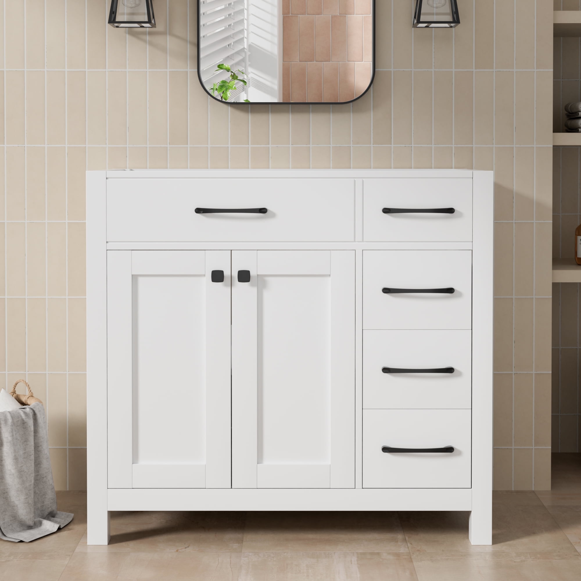 36" White Engineered Wood Freestanding Bathroom Vanity Base