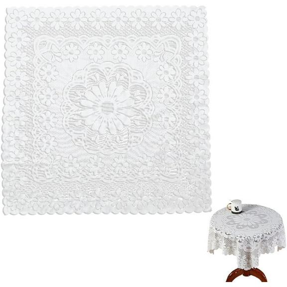 36 Inch White Embroidered Lace Tablecloth Flower Pattern Vintage Sheer Fabric Floral Edging Trimming Soft Rectangle Polyester Cloth for Home Wedding Table Tea Party Decoration DIY Craft