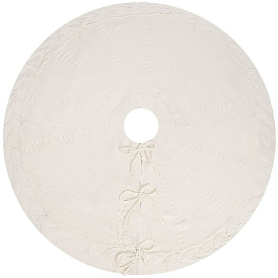 36-Inch White Knitted Christmas Tree Skirt, Perfect for Holiday Tree Base Decoration, Cozy and Elegant Design for Home, Office, or Christmas Party Settings