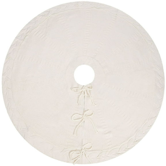 36-Inch White Knitted Christmas Tree Skirt, Perfect for Holiday Tree Base Decoration, Cozy and Elegant Design for Home, Office, or Christmas Party Settings