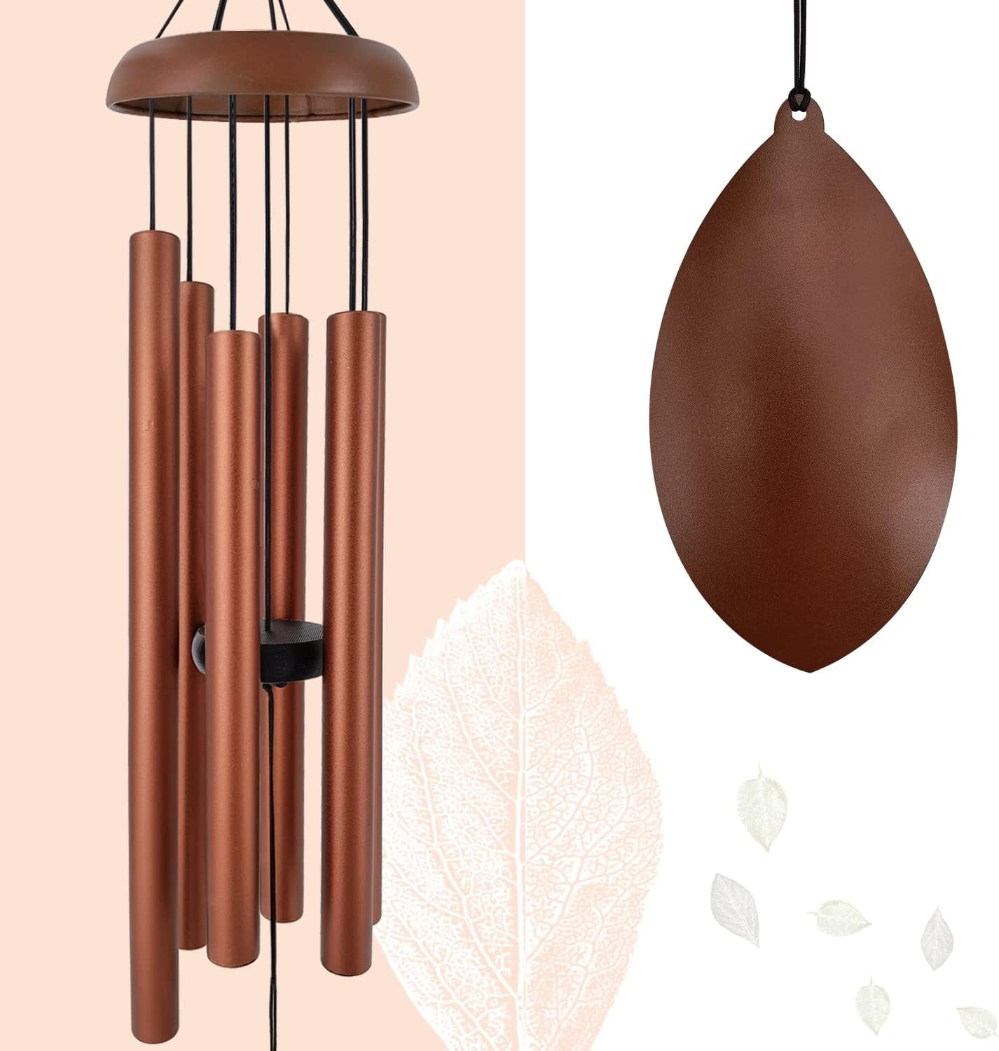 36 Inch Wind Chimes for Outside, Tuned Metal Wind Chime for Outdoor Garden Patio, WindChimes Tuned Soothing Melodic Tones Windchimes Mom Dad Gift, All Metal Leaf Design Windchime