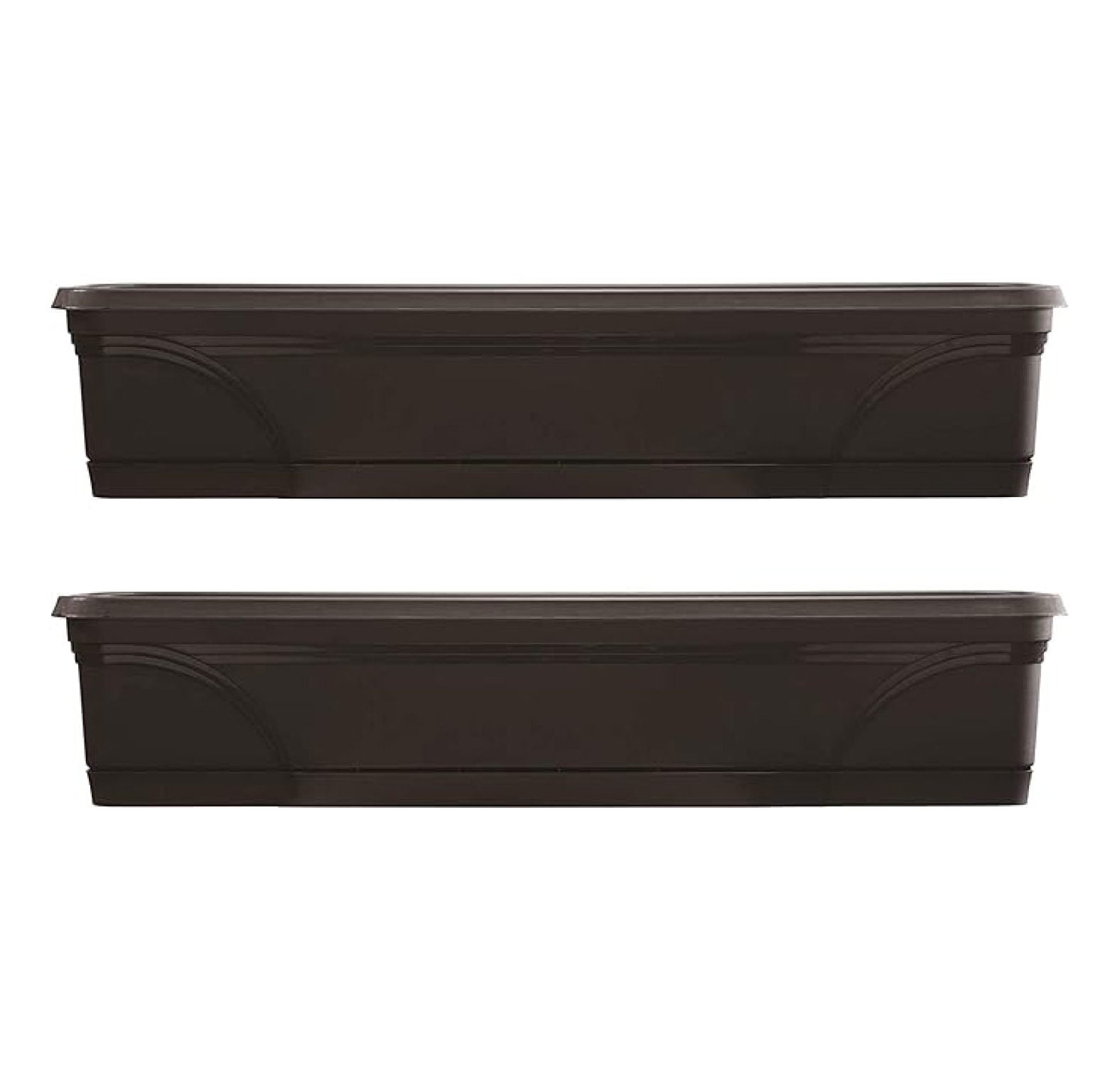 36 Inch Rectangular Indoor Outdoor Medallion Hanging Windowsill Garden Box Planter, Black (2 Pack)