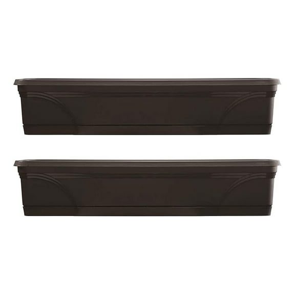36 Inch Rectangular Indoor Outdoor Medallion Hanging Windowsill Garden Box Planter, Black (2 Pack)