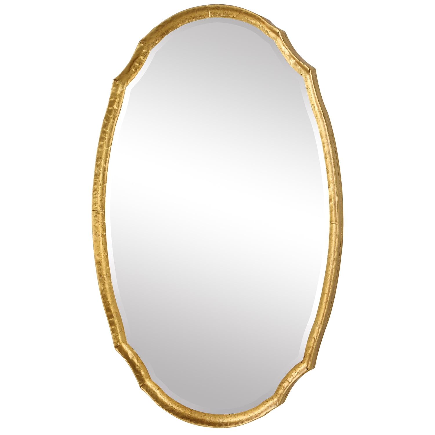 36 Inch Oval Gold Hammered Metal Bathroom Vanity Mirror