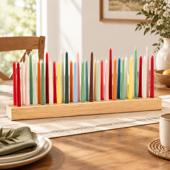 36 Inch Wooden Taper Candle Holder, 36-Hole Pine Candlestick Stand For Table Centerpieces