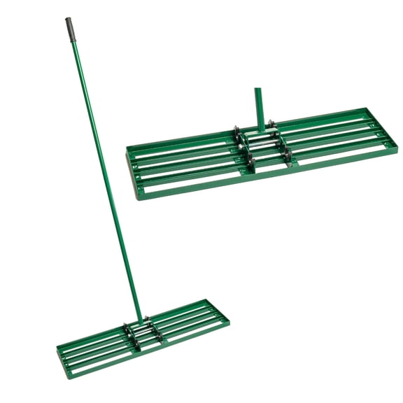 36 Inch Yard Leveling Rake, Lawn Leveler Tool for Soil Dirt Topdressing, Steel Handle Ground Leveler for Professional Landscaping, Green