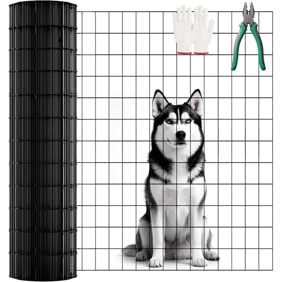 36 Inch x 50 FT Black Vinyl Coated Welded Wire Mesh 16 Gauge 2/3 Inch PVC Metal Fence Roll Rustproof Protective Fencing for Poultry Garden Pet Enclosure