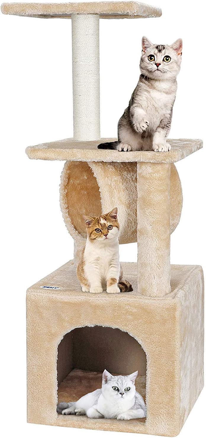 36 Inches Cat Activity Tree Tower Cat House Furniture with Condos ... - Cat Scratching Furniture For Compact Condos