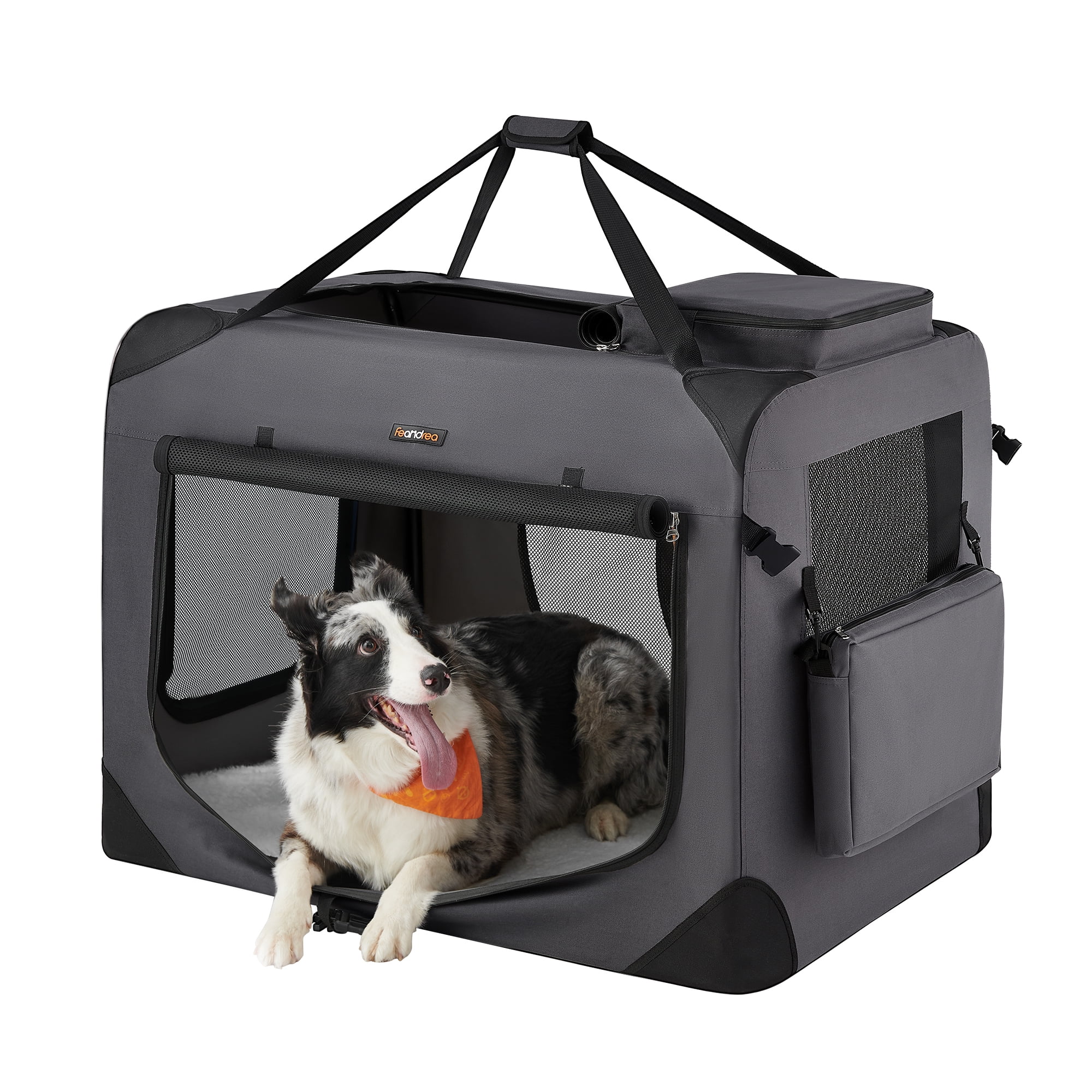 36 Inches Collapsible Soft Dog Crate, Portable Travel Dog Crate for Indoor and Outdoor Use, Dog Carrier Kennel with Safety Zippers, for Living Room, Car, Travelling, Gray