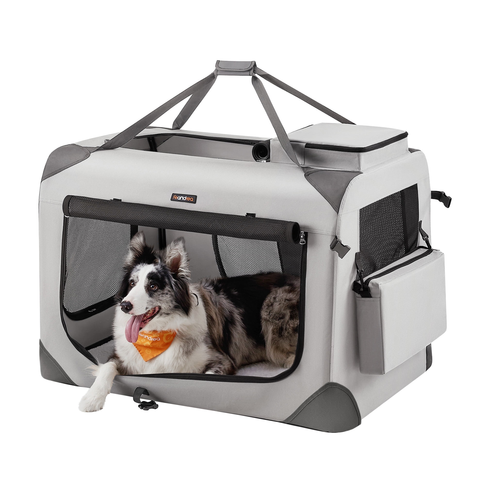 36 Inches Collapsible Soft Dog Crate, Portable Travel Dog Crate for Indoor and Outdoor Use, Dog Carrier Kennel with Safety Zippers, for Living Room, Car, Travelling, Smoke Gray