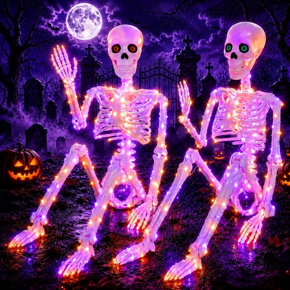 36 Inches Giant Skeletons Halloween Decor with Whit LED Light