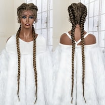 36 Inches Long Lace Front Synthetic Braided Wigs Lace Front Twins Cornrow Braided Wig for Black Women with Baby Hair Middle Part (1B/27 Color)