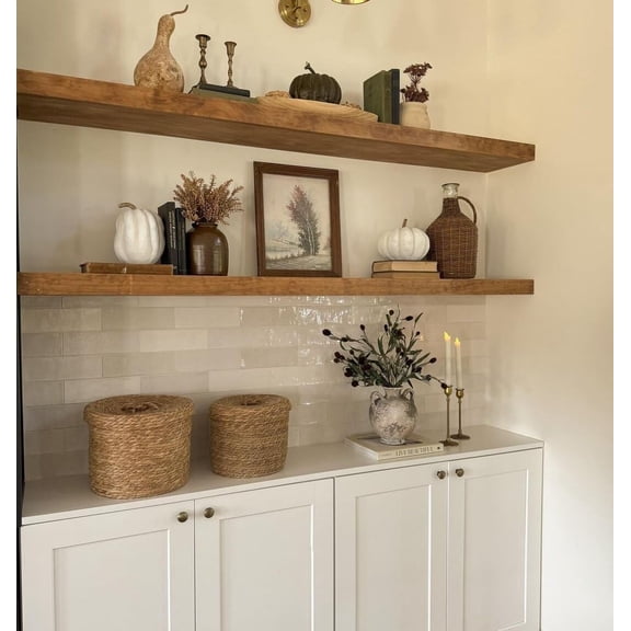 36 Inches Long Walnut Floating Shelves,Rustic Solid Wood Farmhouse Wall Shelves with Invisible Brackets for Bathroom, Living Room, Bedroom, Kitchen Set of 2