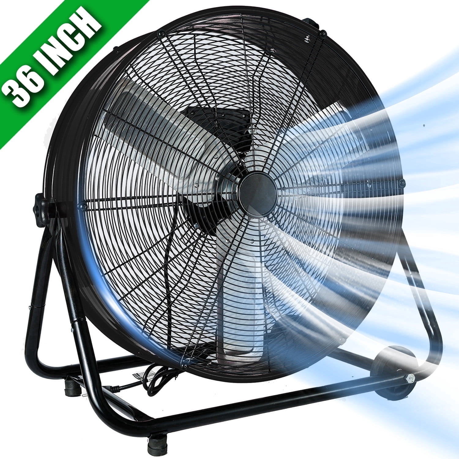 36"Industrial Fan High Velocity,Heavy Duty Drum Fan up to 18600CFM,3-Speed & 360°Adjustable,Ideal for Home, Garage, Indoor/Outdoor Use, Black