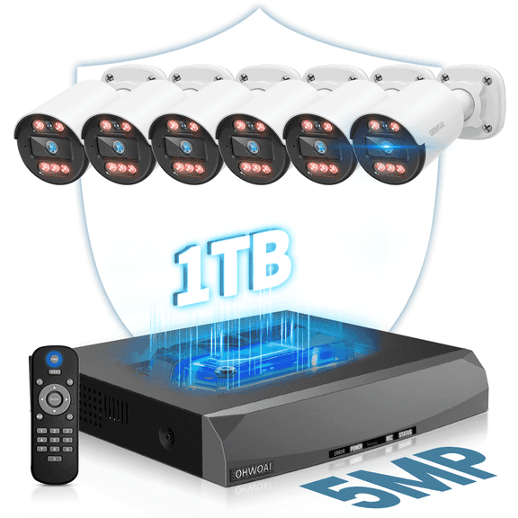 OHWOAI PoE Security Camera System Outdoor with Two-Way Audio, 5MP Wired Cameras with 4K 8CH NVR Surveillance Systems