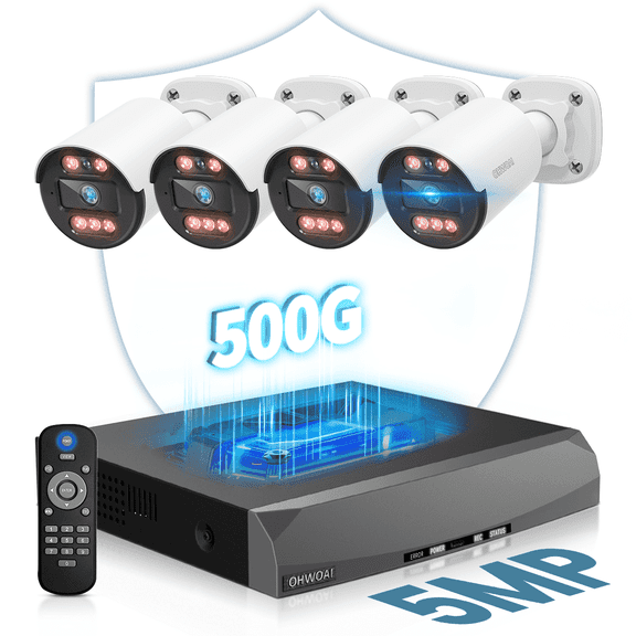 OHWOAI 5MP PoE Security Camera System with 4K NVR, Two-Way Audio, No Monthly Fees