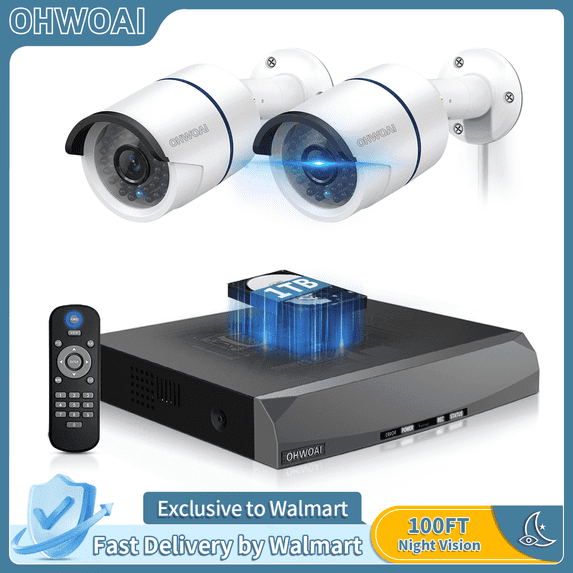 OHWOAI PoE Security Camera System Outdoor with Two-Way Audio, 5MP Wired Cameras with 4K 8CH NVR Surveillance Systems