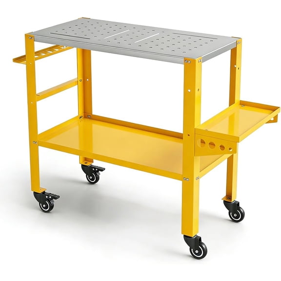 36 Inx18 In Welding Workbench Table 1200 lb Capacity Steel Rolling Work Table with Lockable Wheels