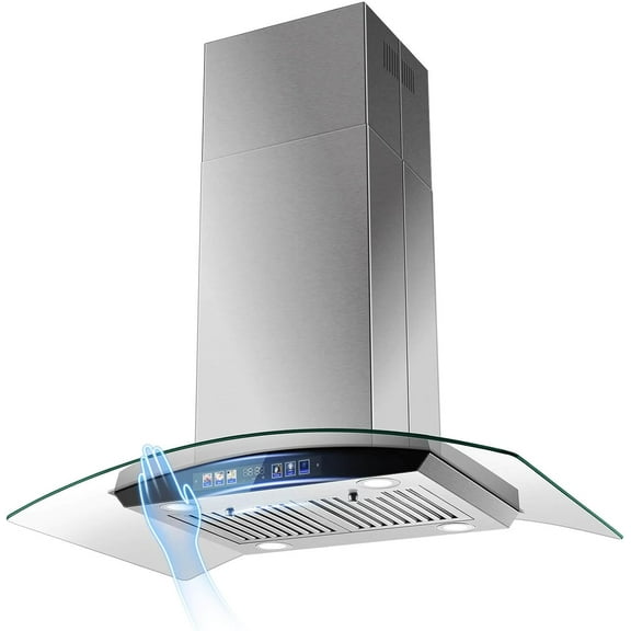 36" Island Range Hood 36 Inch 700 CFM, Ceiling Mount Kitchen Exhaust Hood with Gesture Sensing & Color Touch Control, Tempered Glass, 3 Speed Vent Fan, 4 LED Lights, Permanent Baffle Filters