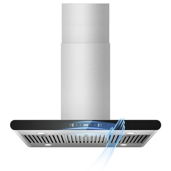 Joeaonz 36" Stainless Steel Island Range Hood with LED Lighting, 3-Speed Touch Control, Ducted/Ductless Convertible