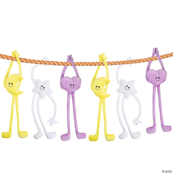 36" Jumbo Long-Arm Stuffed Star, Crescent Moon & Heart Characters 6 Pieces