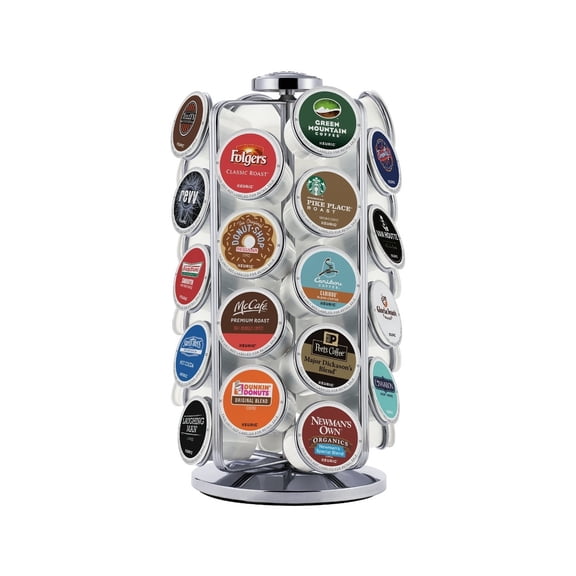36 K-Cup Pod Carousel: Silver Metal Freestanding Coffee Pod Holder & Organizer, Kitchen Storage Rack