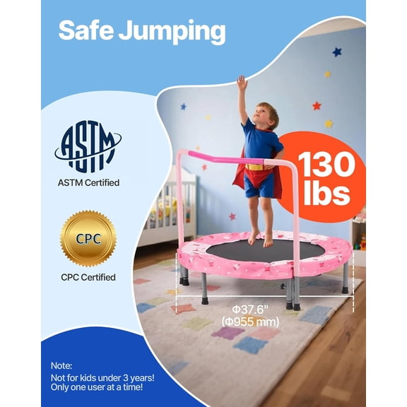 36" Kids Trampoline, 3FT Indoor Outdoor Trampoline, Foldable Mini Trampolines with Handle, Rebounder for Toddlers, Birthday Gift for 3+ Years Children, Boys Girls for Fun, Red