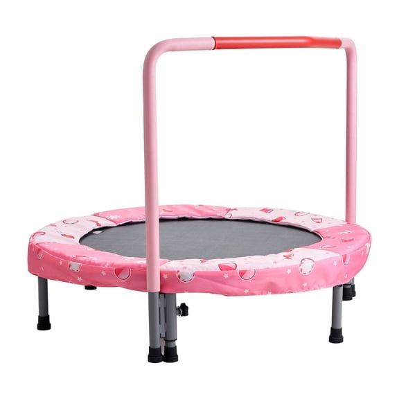 36" Kids Trampoline Foldable Mini Trampoline for Indoor Outdoor, Toddler Bouncer with Safety Pad & Handle, Heavy Duty for Ages 3-8, Space Saving