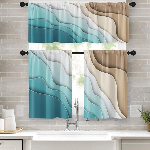 36 Kitchen Curtains Abstract Black Blue and Brown Window Curtains and