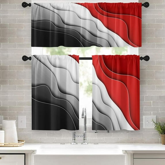 36 Kitchen Curtains Abstract Black White and Red Window Curtains and Valances Set of 3 Modern Art Background Short Tier Curtain Vintage Small Kitchen Decor