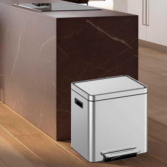 36 L/9.5 Gallon Dual Trash Can, Rectangular Waste Basket with Metal Lid & Step Foot Pedal