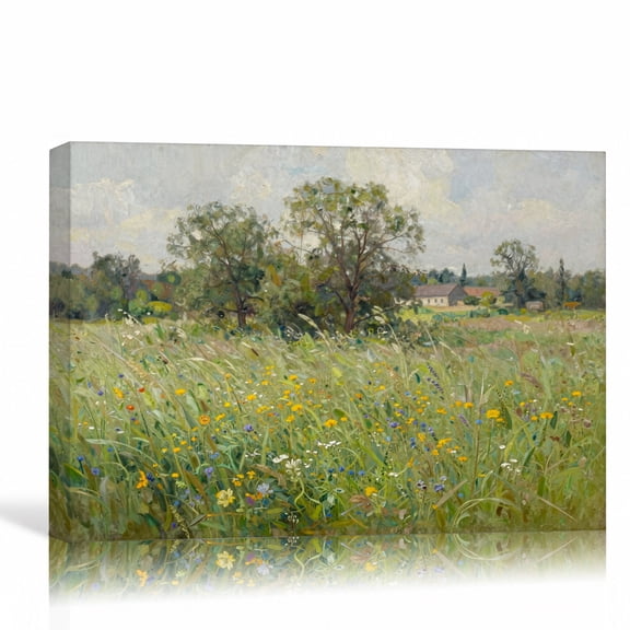 36"L x 24"W Meadow Wall Art Canvas, Oversized Landscape Decor with Relaxing Outdoor Meadow Scenery, Gallery Wrapped Art for Living Room Bedroom