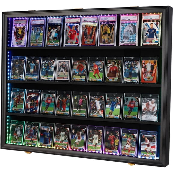 36 LED Baseball Card Display Case,Wood,Black(33*26 in)