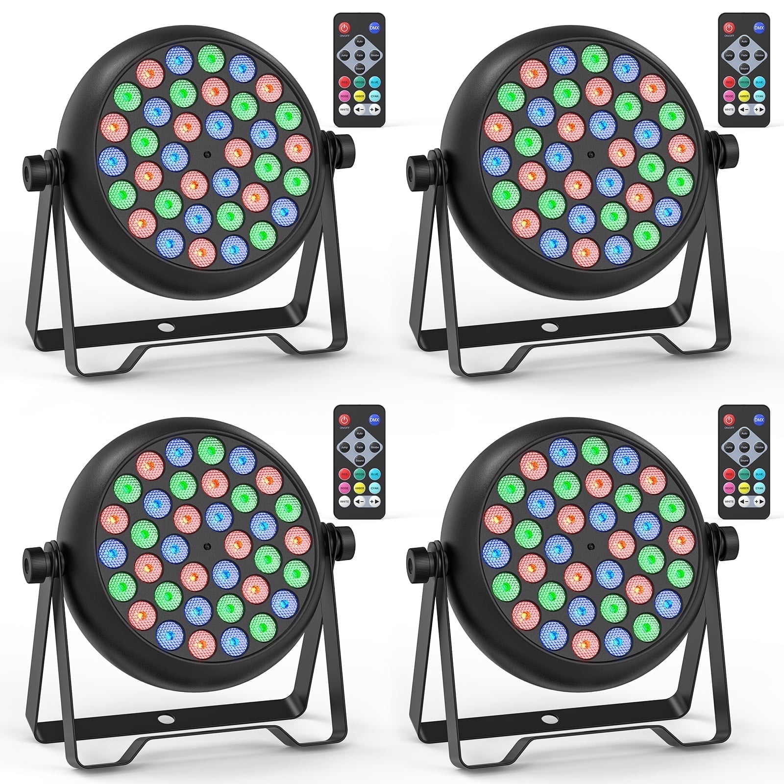4-Pack 36-LED RGB Stage Lights - DMX & Remote Control Party Lighting for Wedding, Club & Events (4/7CH, Corded)