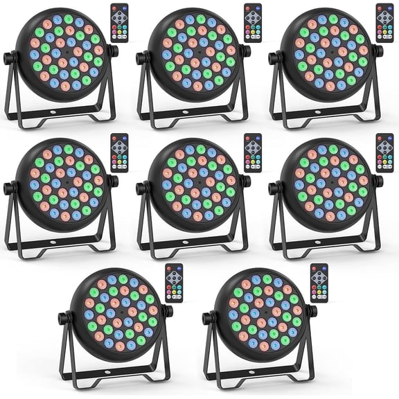 36 LED Stage Lights, Corded RGB Par Lights, 4/7 CH LED Par Can, LED Stage Light with Sound Activated & DMX 512, Uplights for Wedding, Birthday, Show, Party, KTV, 8 Pack