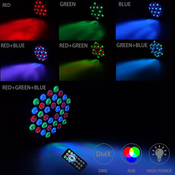 36 LED Stage Lights, Par Light with Remote & DMX Controlled Sound Activated Uplights for Events Wedding Birthday Christmas Music Show Dance Party DJ Lighting, 4 Pack, Black